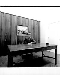 Unidentified man sitting at a table at Empire College, Santa Rosa, California, 1970