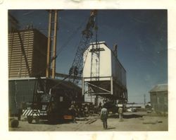 Installing a new grain storage building at Dairyman's Feed, Petaluma, California, about 1980