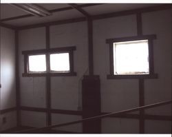 Wall, ceiling and windows inside livery stable that stood at the corner of D and First Streets, Petaluma, California, Sept. 25, 2001