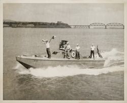 Petaluma Sea Scouts navigate the Carquinez Strait west of Suisun Bay, California, 1950s