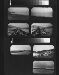 Construction of the jetty at the mouth of the Russian River at Jenner, November 12, 1932 and November 17, 1933