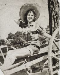 Carmen Silvershield strikes a pose at the Sonoma County Fair, Santa Rosa, California, about 1947