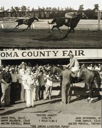 Mary Dei presenting flowers to winner of the Junior Livestock purse at the Sonoma County Fair July 24, 1976