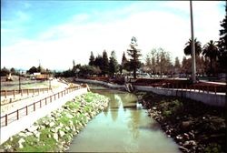 Looking east along Santa Rosa Creek bed from the Olive Street-Railroad Avenue Bridge