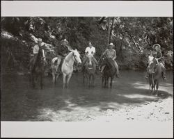 Redwood Rangers on the trail to Nin Guidotti's camp, Austin Creek Road, Cazadero, California, May 1947