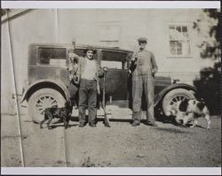 John Dei and Henry Owens after hunting, Bodega, California, 1930s