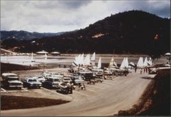Sailors and boats in the parking lot at Spring Lake Park