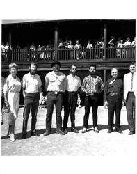 Whiskerino Contest winners at the Old Adobe Fiesta, Petaluma, California, about 1970