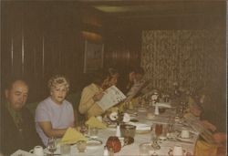 Arnie Peters and other Petaluma Argus-Courier staff members at a restaurant, Petaluma, California, about 1977