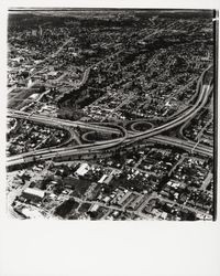 Highway 101 and Highway 12 interchange, aerial view, Santa Rosa, California, 1978