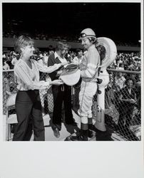 Jockey weight check at the scales at the Sonoma County Fair Racetrack, Santa Rosa, California