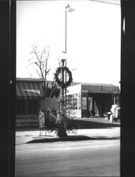 Wreath decorating a light pole, Petaluma, California, about 1929