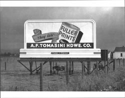 Billboard advertising Fuller Paints available at A. F. Tomasini Hardware Co., Petaluma, California about 1940