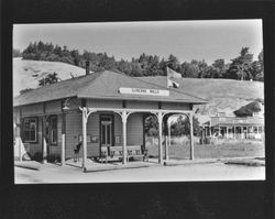 Historic railroad station in Duncans Mills, California, about 1983