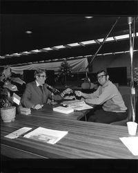 Harold Trebbe and Shamus O'Grady at grand opening of Bank of Sonoma County, Santa Rosa, California, September 27, 1968