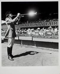 Michael Whitwell and his bugle at the Sonoma County Fair, Santa Rosa, California, about 1980