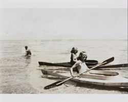 Mary McGregor and an unidentified woman kayaking on Lake Tahoe, California, 1941