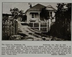 Lloyd gate at the Henry Benson farm in Petaluma, California, as shown in the Lloyd Co. catalog for 1912