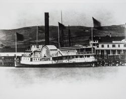 Paddle steamer "Antelope" moored at Donahue's Landing, Sonoma County, California, 1878