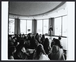 Molly McDermott telling stories to children in the Forum Room, Santa Rosa, California, 1970