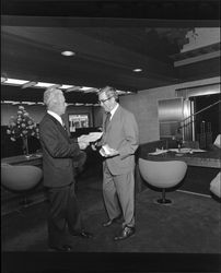 John P. Long and Harold Trebbe at the grand opening of the Bank of Sonoma County, Santa Rosa, California, March 19, 1973