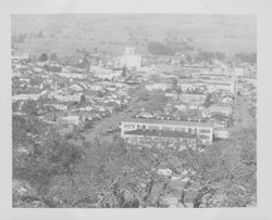 Panoramic view of Petaluma looking northeasterly from a hill above Petaluma High School, Petaluma, California, about 1942