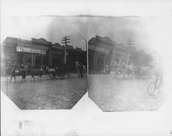 Horses and wagons in an unidentified Petaluma, California parade, about 1905