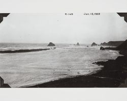 Construction of the jetty at the mouth of the Russian River at Jenner, California, January 10, 1932