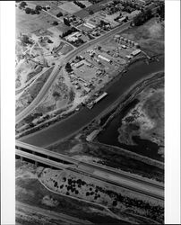 Aerial showing Highway 101 crossing Petaluma Boulevard and Petaluma River