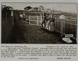 Lloyd gate at the Peter Bruhn farm in Penngrove, California, as shown in the Lloyd Co. catalog for 1912