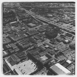 Aerial view of downtown Santa Rosa urban renewal area, Santa Rosa, California, 1971