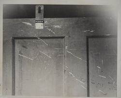 Cabinet door in the kitchen of the Villa Fonte's nightclub, Petaluma, California, May 1952