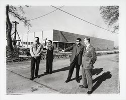 Hugh Codding and other men in front of the new Pepsi-Cola bottling plant on Coffey Lane, Santa Rosa, California, 1959