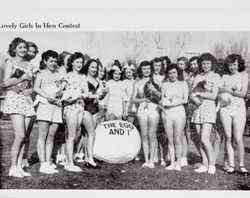 Miss Slick Chick contestants of 1947 at a publicity event in Wickersham Park, Petaluma, California, 1947