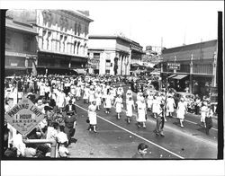 Group of women marching in a Labor Day parade, Petaluma, California, 1939
