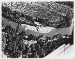 Aerial view of the Drake Beach on the Russian River near Rio Nido, California, September, 1955