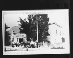 Wagon full of beer barrels outside the Petaluma U.S. Brewery, Petaluma, California, about 1900