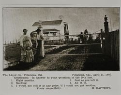 Lloyd gate at the M. Baptista ranch in Petaluma, California, as shown in the Lloyd Co. catalog for 1912