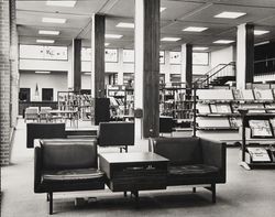 Record album listening area and periodical section of the Central Library, Santa Rosa, California, 1969