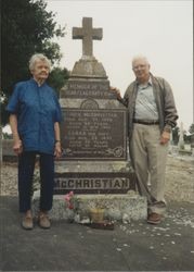 Mary Ann Frates and Ed Mannion beside the McChristian tombstone, Calvary Cemetery, Petaluma, California, August 1991