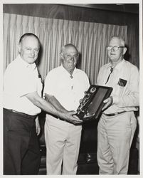 Stornetta Brothers accept Dairy of the Year award at the Sonoma County Fair, Santa Rosa, California, 1976