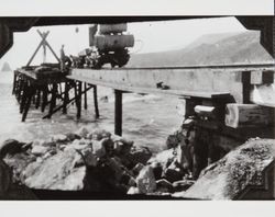 Construction of the jetty at the mouth of the Russian River at Jenner, California, about 1931