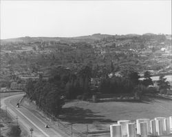 Panoramic view of Petaluma, California, about 1950, looking westerly from a hill south of town