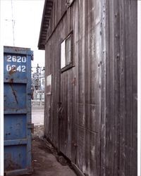 Exterior of livery stable that stood at the corner of D and First Streets, Petaluma, California, Sept. 25, 2001