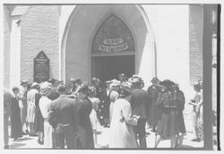 Leaving church after Sunday services, Petaluma, California, 1938