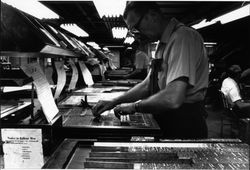 John Lengyel, printer at The Press Democrat, setting type