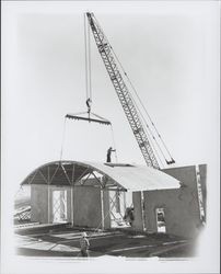 Todd Construction and Taylor Roofing erecting a building, Rohnert Park, California, 1958