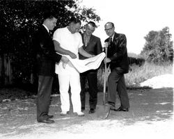 Anne Stig with three men at a groundbreaking, Santa Rosa, California, 1961