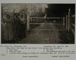 Lloyd gate at the Harry Sellhorn farm in Petaluma, California, as shown in the Lloyd Co. catalog for 1912