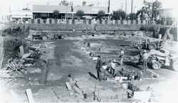 Workers building the foundation of the Sonoma County library building, Santa Rosa, California, 1965